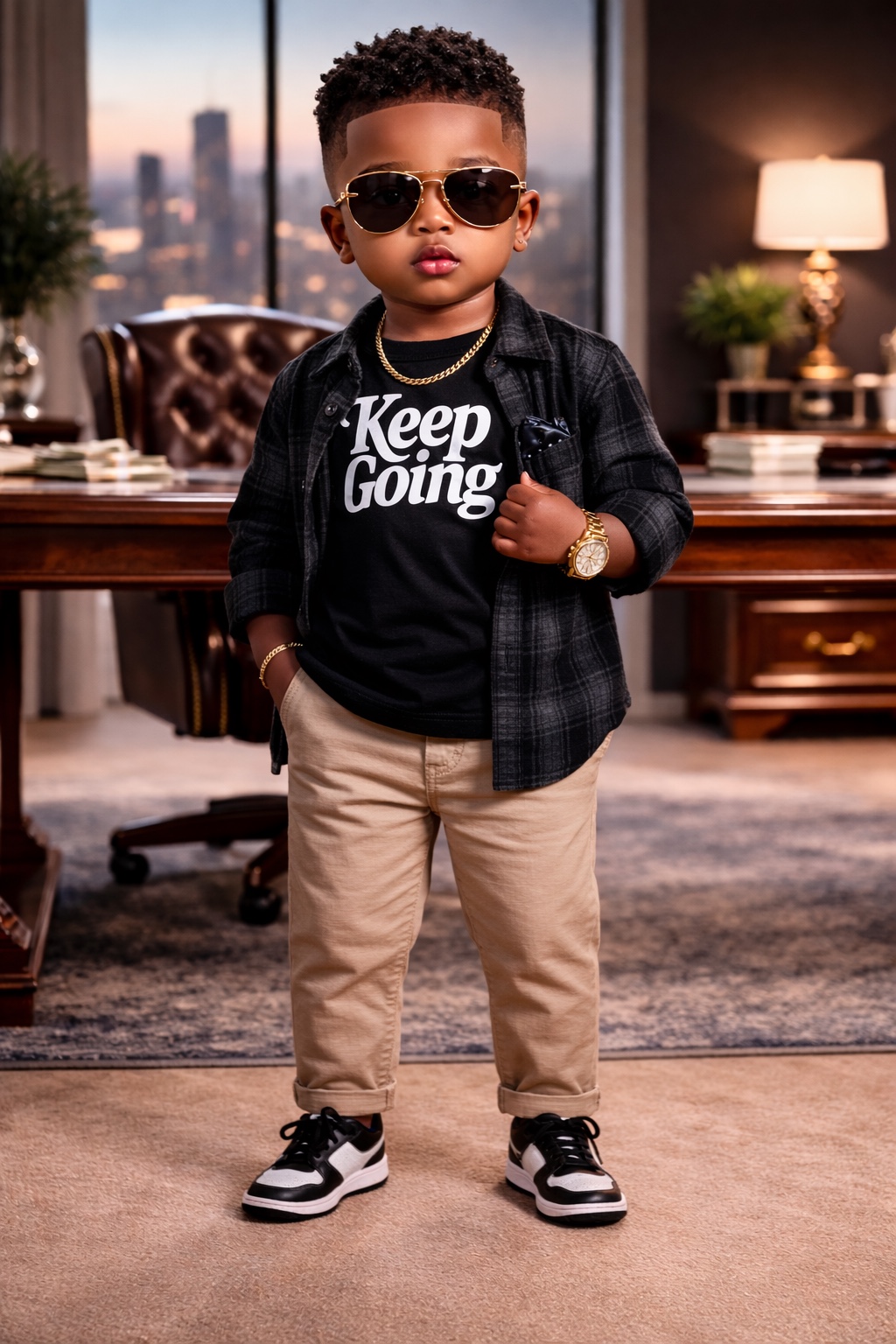 Lil Boss Bray standing in a Keep Going shirt